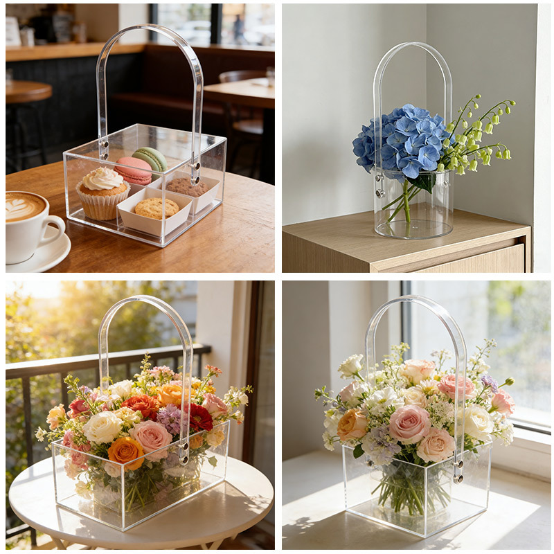 Flower Wrap Kraft - Akrylowe Przezroczyste Prostokątne Okrągłe Pudełko na